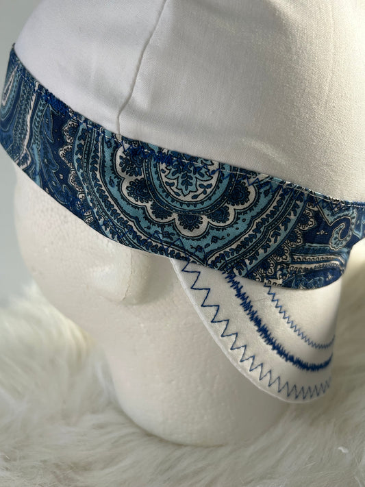 Welding Cap/white w/blue paisley band/Welder,Boilermaker/Womenwelder