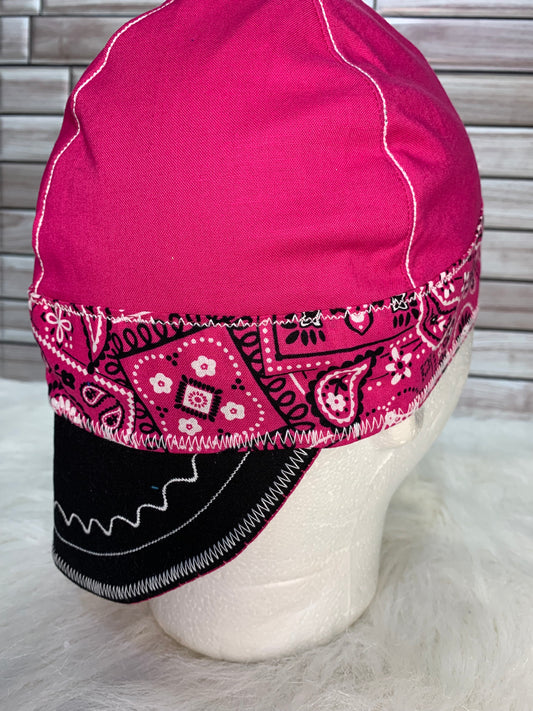 Welding Cap/Pink w/Pink bandana band/Welder,Boilermaker/Womenwelder